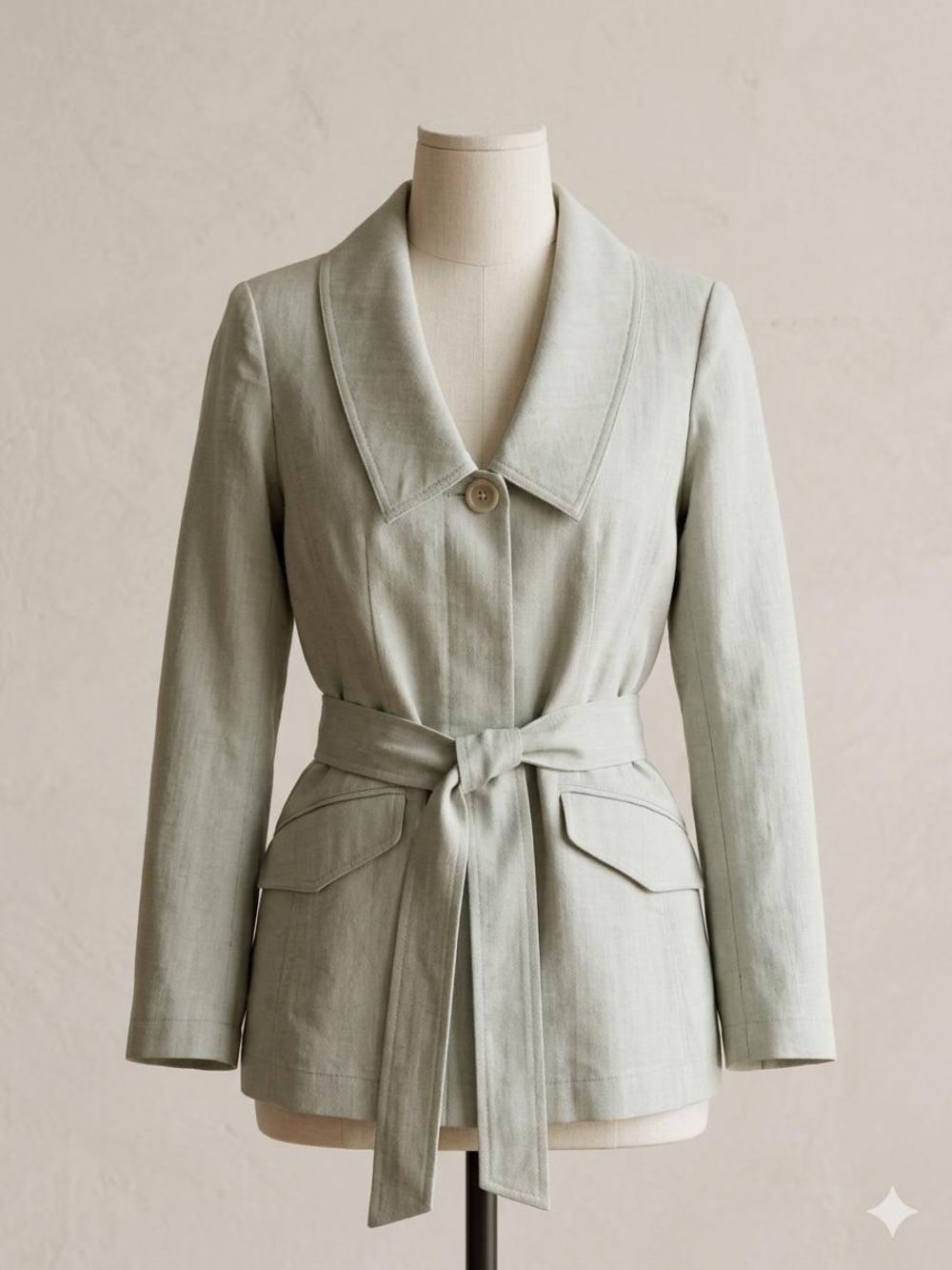 Women's Light Sage Green Linen Blend Belted Utility Spring Blazer Jacket